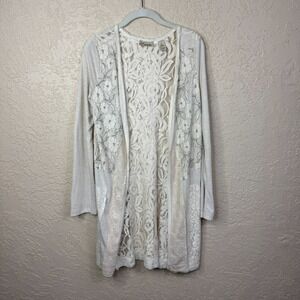 Romantic Boho Lace Open Cardigan Sz Medium Cottagecore Patchwork Shabby Floral